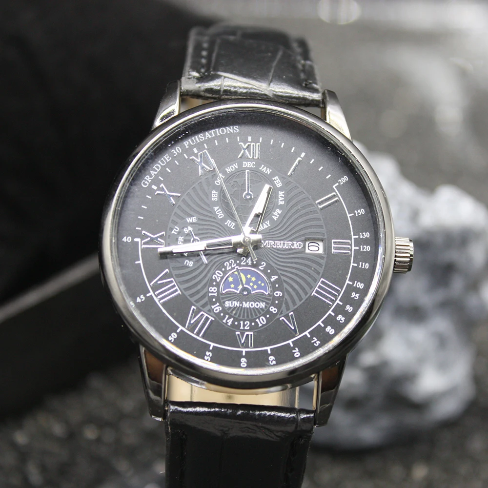 

3pcs Set Luxury Male Watch High Range Glasses Portable Leather Purse Luxury Business Simple Style Watch for Business Meeting