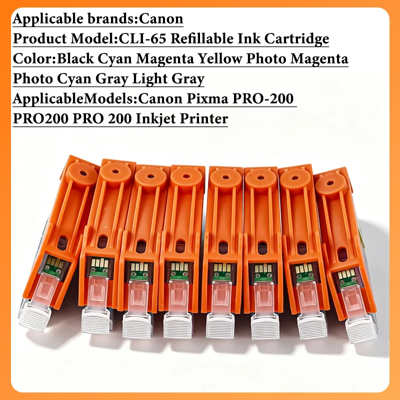 SET CLI65 CLI 65 CLI-65 Refillable Ink Cartridge Compatible For Canon Pixma PRO-200  PRO200 PRO 200 Inkjet Printer