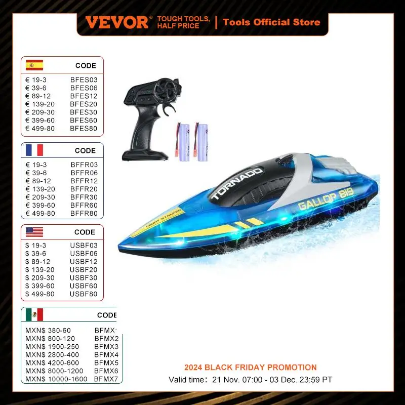 VEVOR HJ819 RC Boat 2.4GHz 12 km/h High-Speed Remote Control Racing Ship Water Speed Boat Children Model Toy for Kids Adults