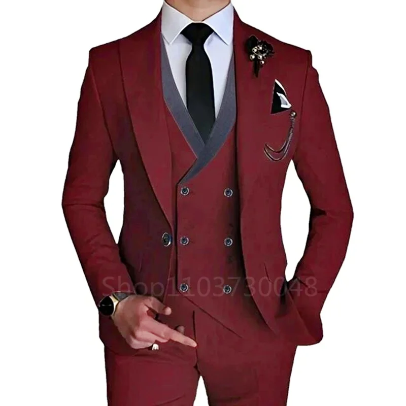 

New Fashion Solid Men Suits Formal Groom Wedding Tuxedo 3 Piece Business Suits Men Peak Lapel Blazer Vest Pants Trajes De Hombre