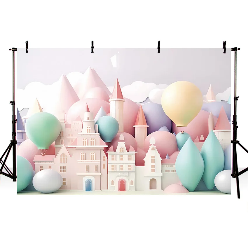 Mehofond التصوير خلفية الوردي الأميرة فتاة 1st عيد ميلاد كعكة سحق ثلاثية الأبعاد القلعة بالون ديكور صور خلفية استوديو