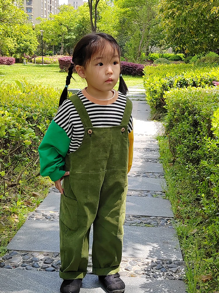 

Children's Spring and Autumn Vintage Corduroy Boys and Girls' All Cotton Casual Overall Bib Baby Big Fart Pants Rompers for Kids