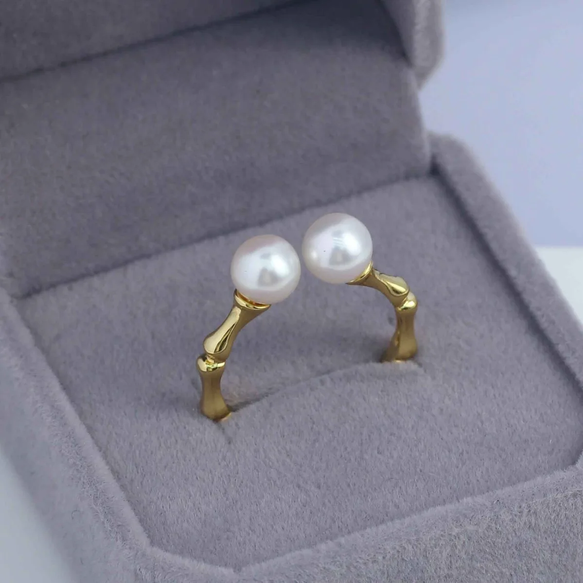 Classical‑Elegant Women Brass 14K Gold Plated Bamboo‑Joint Ring Blank Setting Handmade Supplies For DIY Pearl Ring Findings