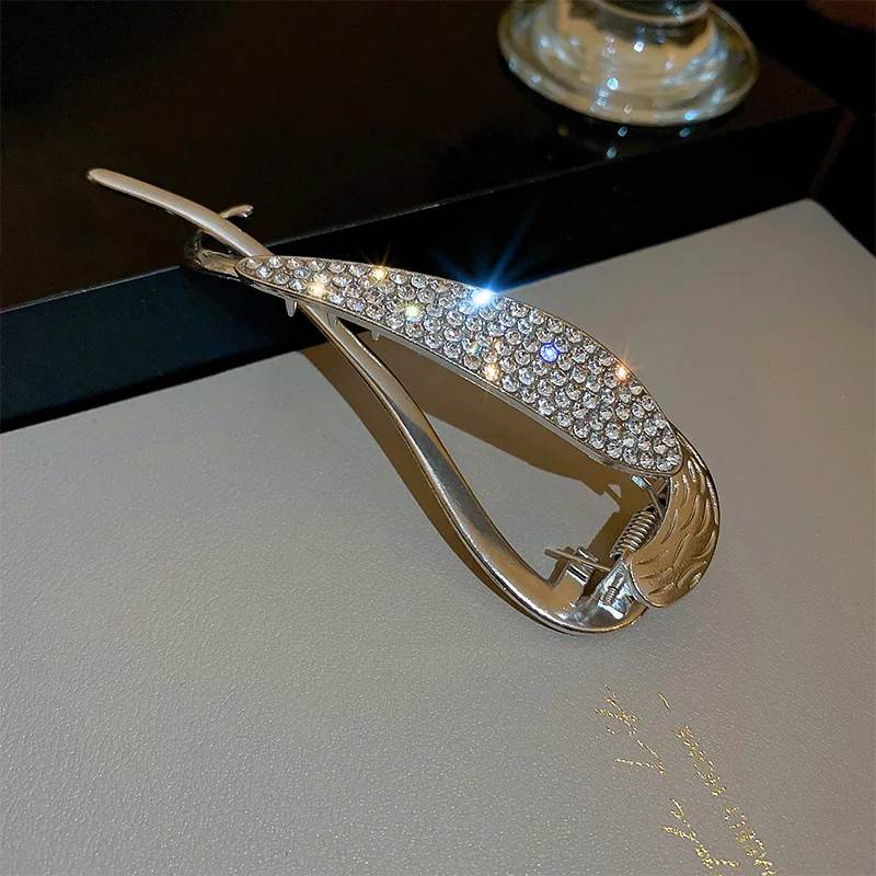 New Cross Rhinestones Wings 8-shaped Silver  Color Hair Clips for Women Back Updo Clip Premium Exquisite Temperament Accessories
