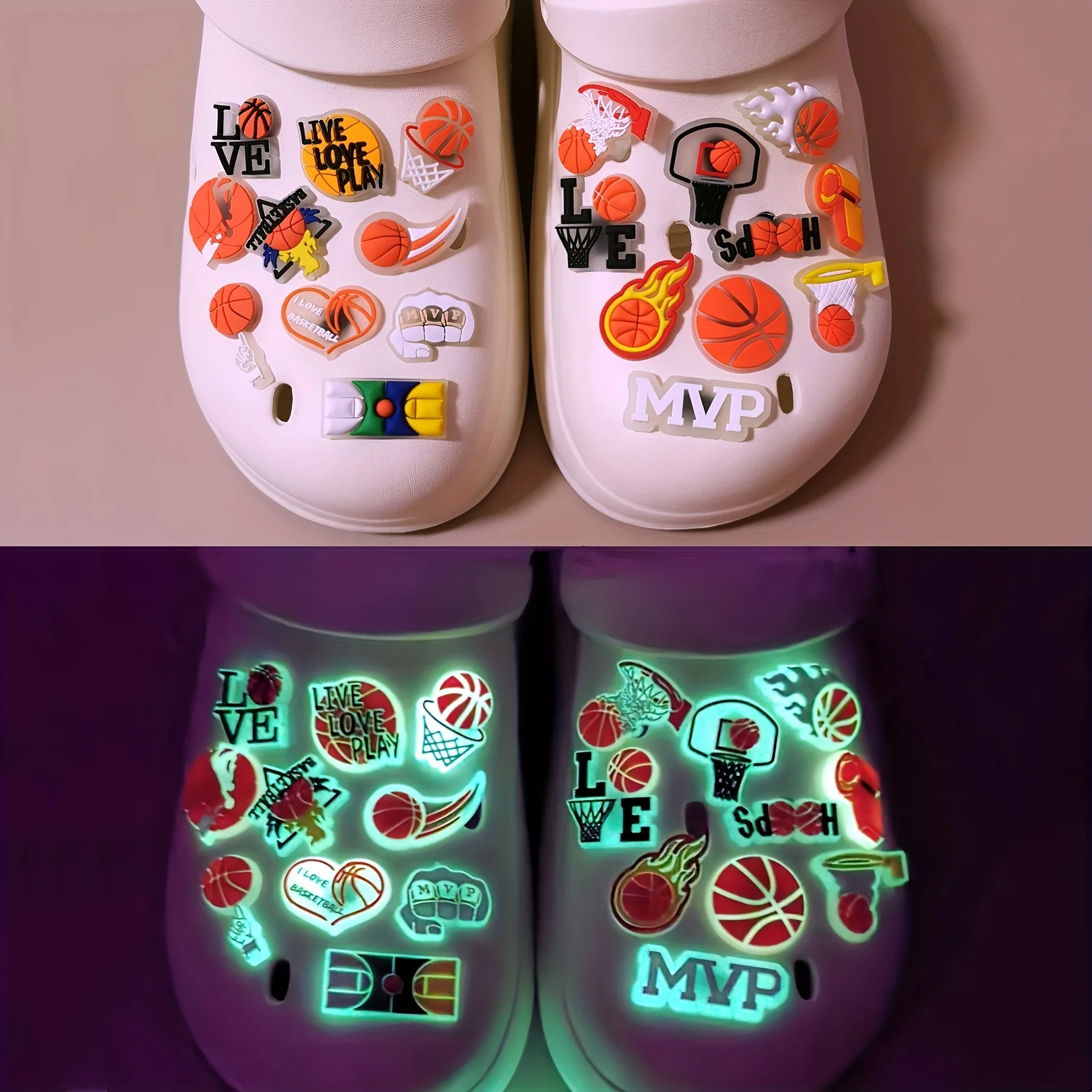 22Pcs Luminous Basketball Glow in the Dark Shoe Charms for Crocs Charms,Fun Sports Shoe Decorations for Boys Men Women