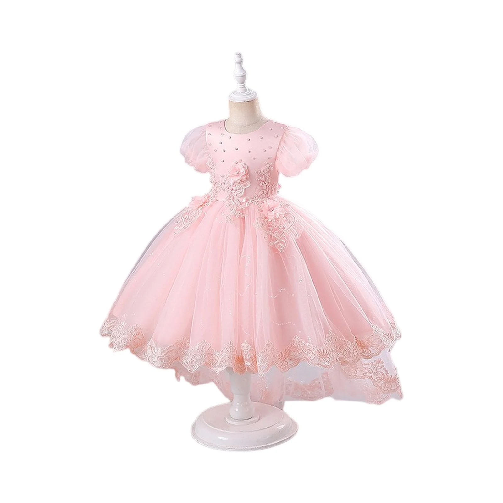 

Girls' Birthday Party Bubble Sleeves Dress Girls Princess Gown Performance Dress Sweet and Cute Party Princess Evening Dress