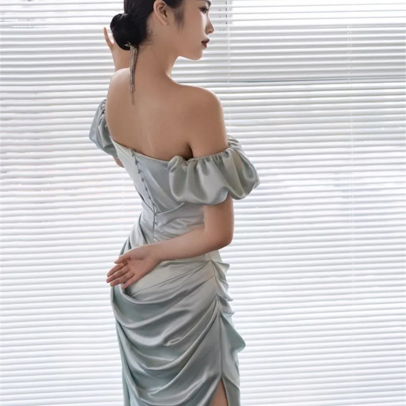 New Chinese morning gown light luxury small toasting wear one-shoulder dress