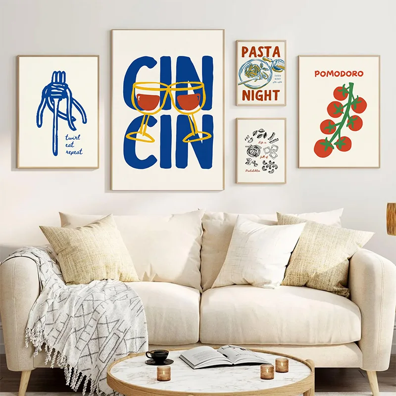 Line Art Poster of Wine and Cheese Minimalist Style Culinary Kitchen Wall Art on Canvas Home Decor Gift Perfect The Dining Room
