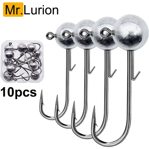 MrLurion 1Box 2g 3g 7g 10g 12g 18g 20g fishing hook ,jig hook round head crank bass tackle ,carbon steel hooks for soft baits