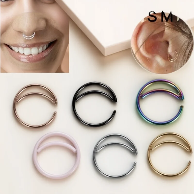 Moon Nose Ring Hoop Steel Septum Ring Indian Piercing Jewelry Cartilage Earring 20G Lip Ring Unisex Adjustable Crescent Design view 2