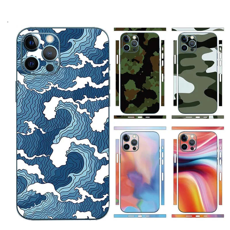 

Colorful Aurora Camouflage Skin flim For iPhone 16 15 14 13 12 Pro Max 15Pro Back Cover Screen Protector Wrap Ultra Thin Sticker