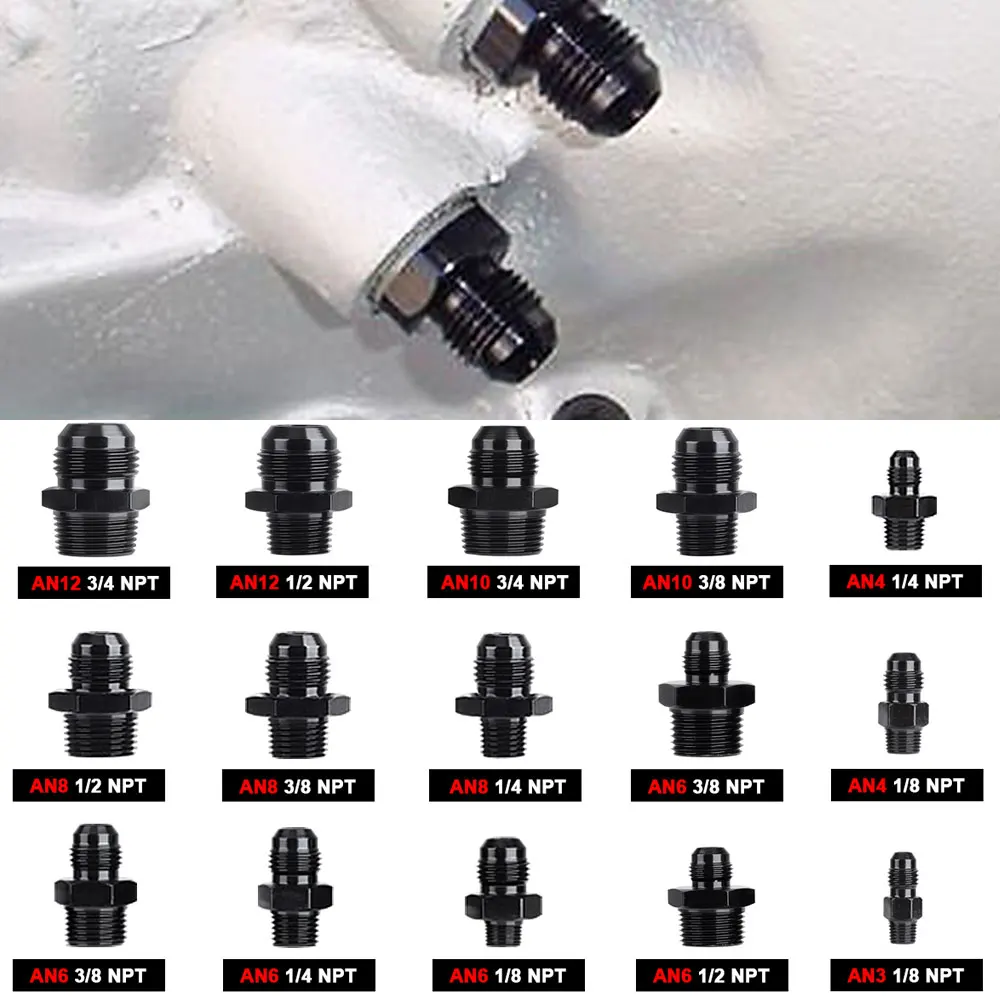 

Aluminum Fuel Oil Air Hose Fitting Male Adapter Straight AN Flare Male to NPT Pipe Adapter Hose Fitting Bare Thread