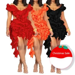Customized Dashiki African Dresses for Women Sexy 2025 Summer African Sleeveless V-neck Black Red Orange Mini Dress Outfits Afri