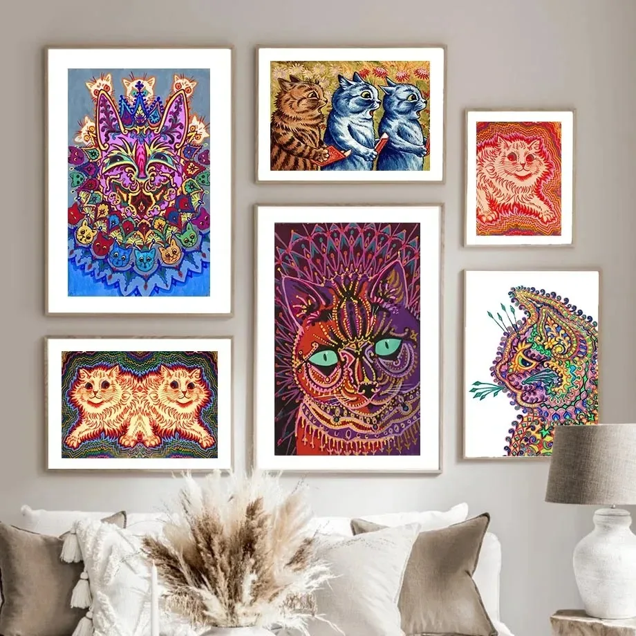 لوحة قماشية من Louis Wain لديكور غرفة المعيشة ، لوحة جدارية للقطط مخدر ، ملصقات ومطبوعات شمالية ، صور جدارية ، منظار