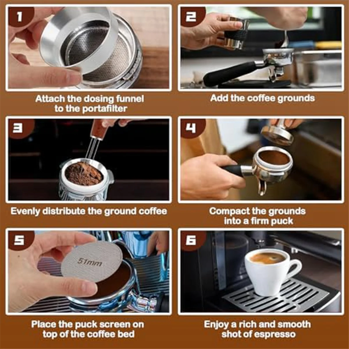 مجموعة ملحقات الإسبريسو A58E-54mm، أداة WDT، قمع الجرعات ومجموعة شاشة عفريت، محرك توزيع إبرة القهوة