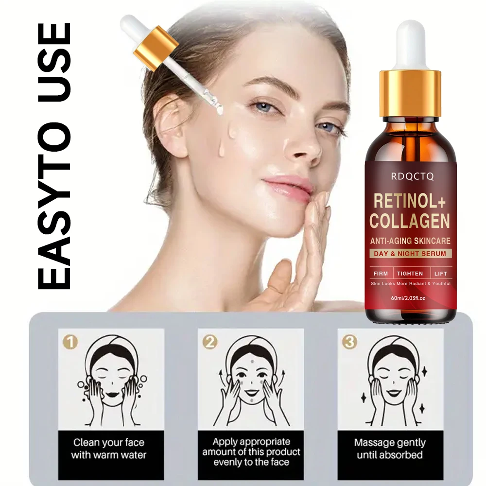 Retinol Collagen Anti-Aging Day Night Serum - Firming Lifting Facial Essence for Youthful Radiance Skin Care Formula with Hydrat view 5