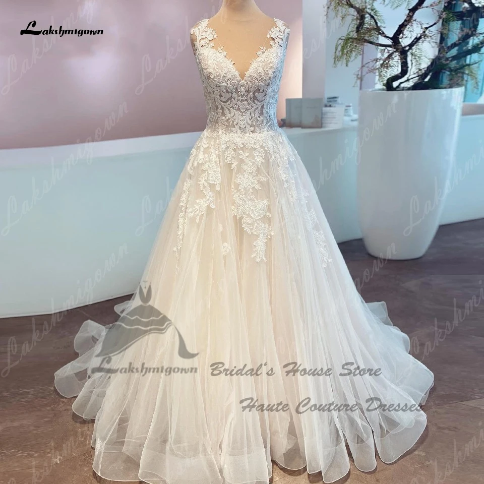 Lakshmigown Prinses Vrouwen Bruidsjurken 2023 Vestido Civiele Elegant Bridal Tulle Boho Trouwjurk Kralen Kant Applicaties