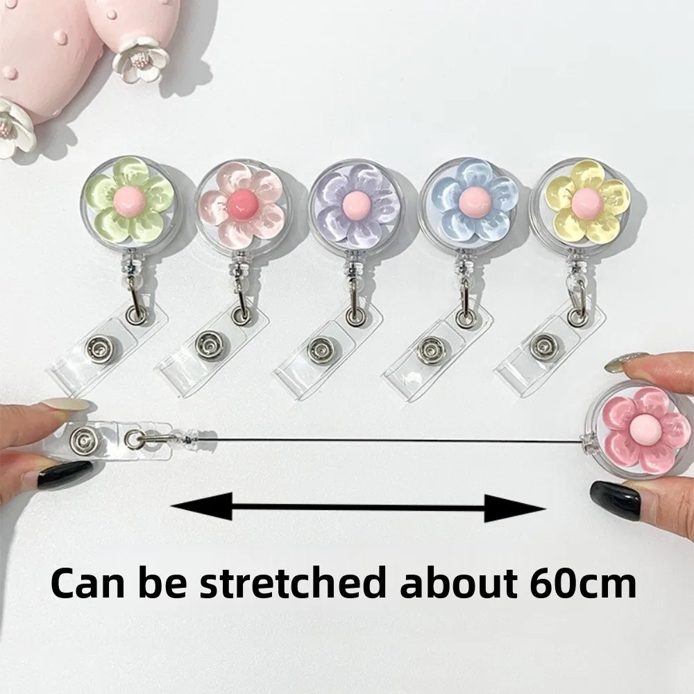 Cute Floral Badge Reel Transparent Retractable Worker ID Card Pull Buckle Durable Doctore Nurse ID Card Badge Holder Clip