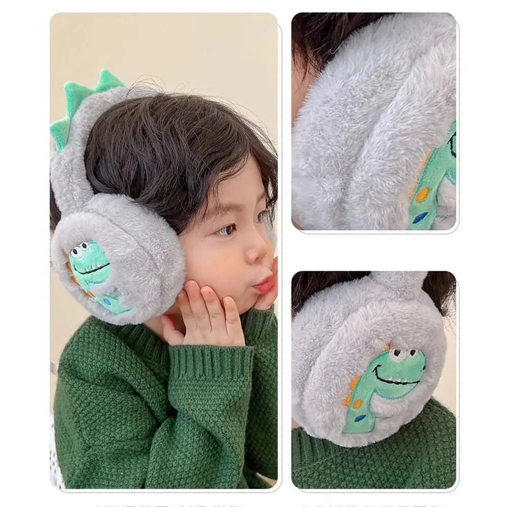 Aquecedor de orelha de pelúcia para crianças Little Dinosaur Cartoon Capa de orelha espessa macia e dobrável Earmuffs para crianças Presentes de moda