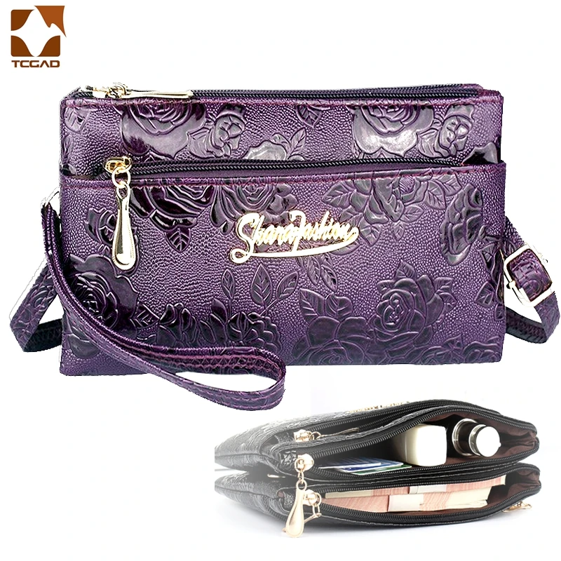 portfel damski Długa kopertówka z czterema zamkami błyskawicznymi 3D radełkowanie Retro skórzana torebka sac femme portfel damski portfel damski na nadgarstek Portfel na telefon