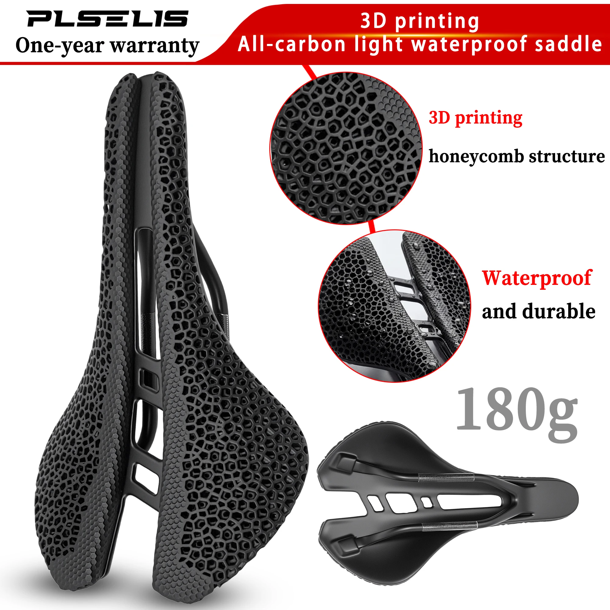 

Plselis, 3d printing saddle, ultra-light carbon fiber, weighing 170g, ergonomically designed, hollow and breathable.
