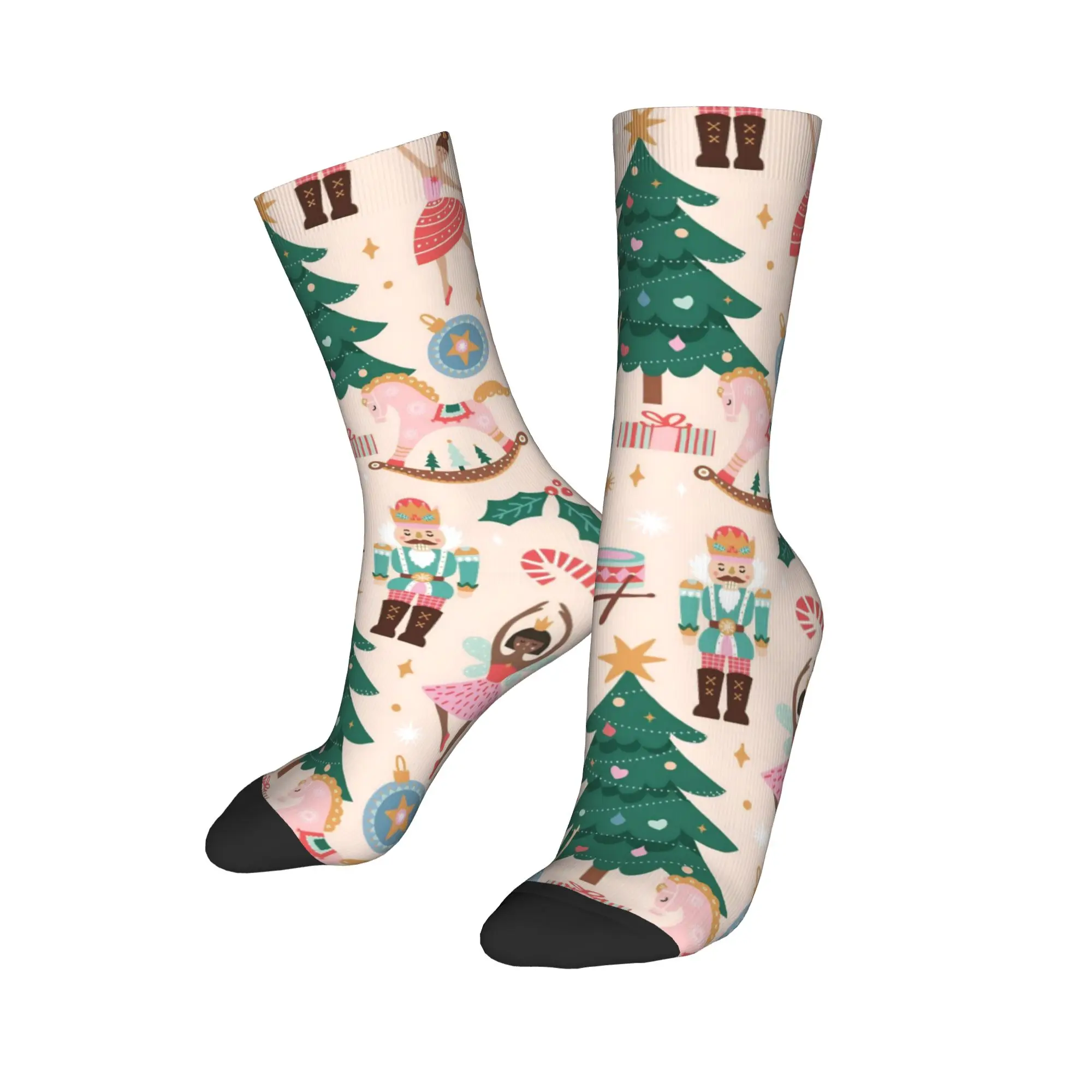 Hip-hop Christmas Nutcracker Tree Sports Socks New Year Polyester Crew Socks for Unisex Breathable