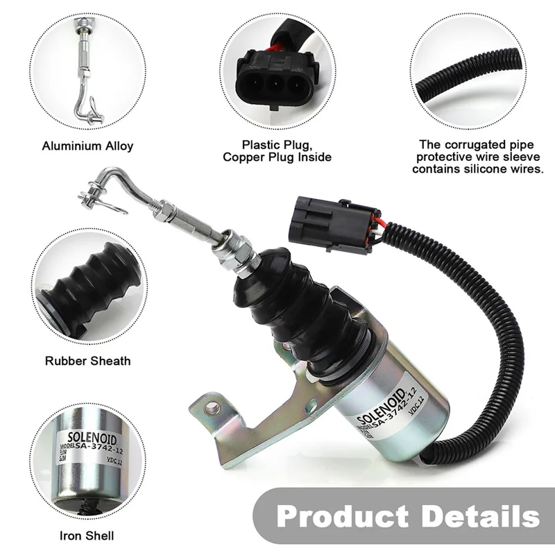 

A65P-12V Fuel Shut Off Solenoid For Deutz RSV Perkins Synchro Start 1751ES Engine 3932017 SA-3742-12