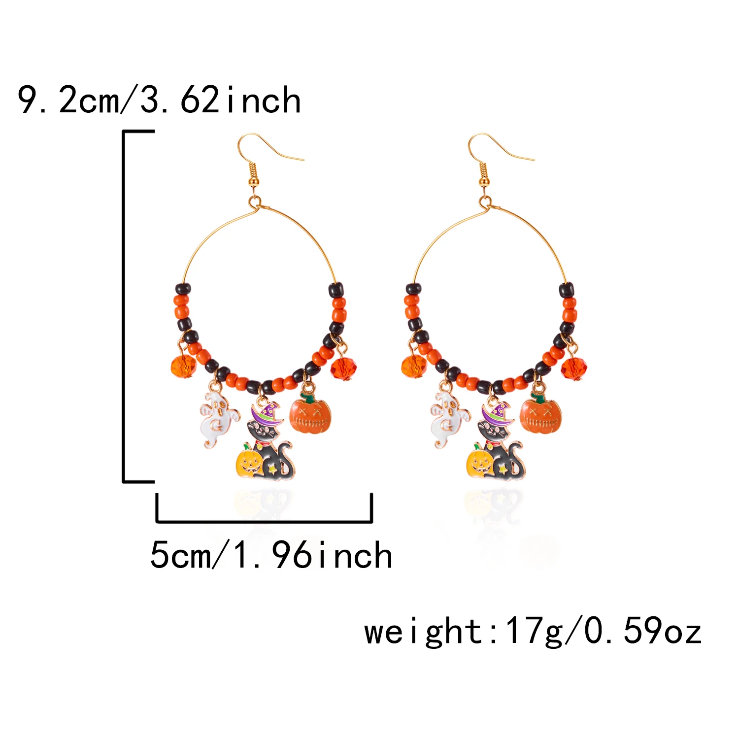 Design Sense Halloween Pumpkin Cat Earrings for Women Exaggerated Rice Beaded Big Circle Hoop Earrings Festive Party Jewelry