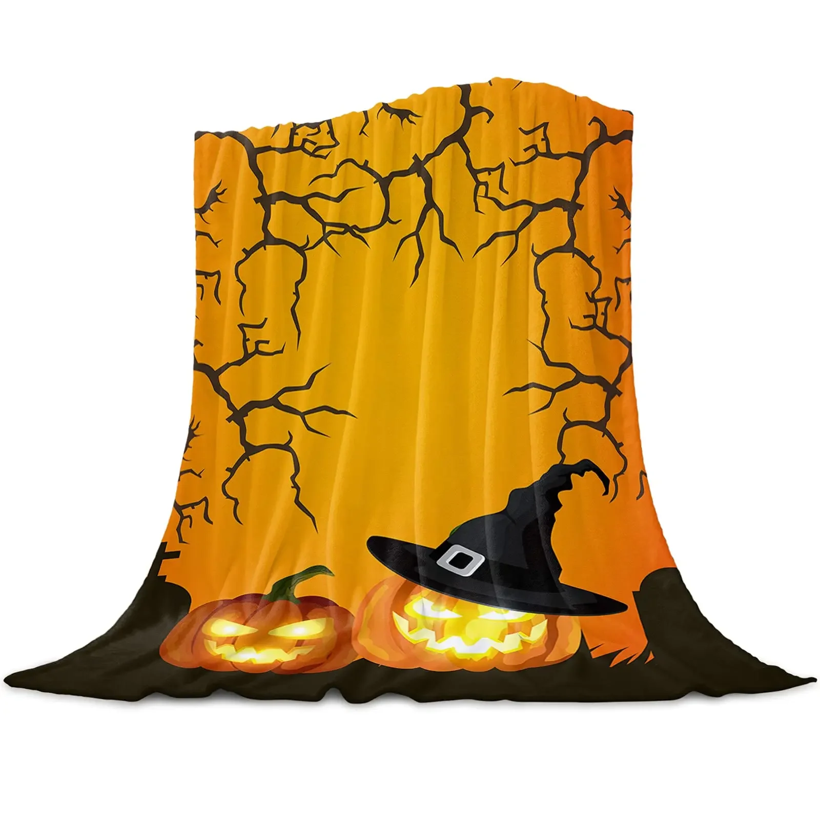 Halloween Throw Blankets,Haunted House Witches Cat Pumpkins Soft Blanket for Home Sofa Couch Living Bedroom Scary Movie Nights