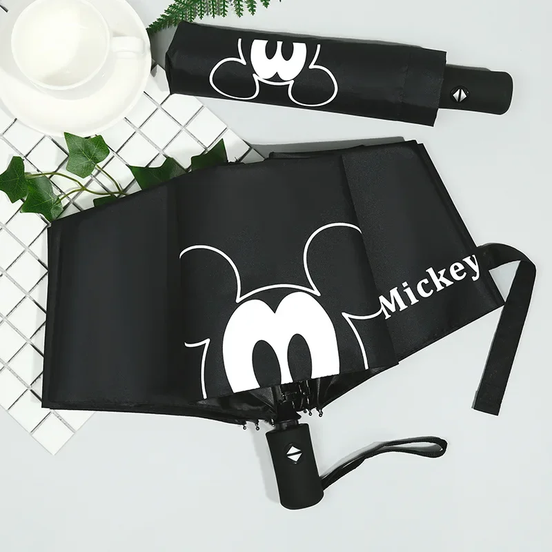 Disney-mickey guarda-chuva anime totalmente automático para homens e mulheres, ao ar livre, portátil, chuva, proteção solar, revestimento parasol,