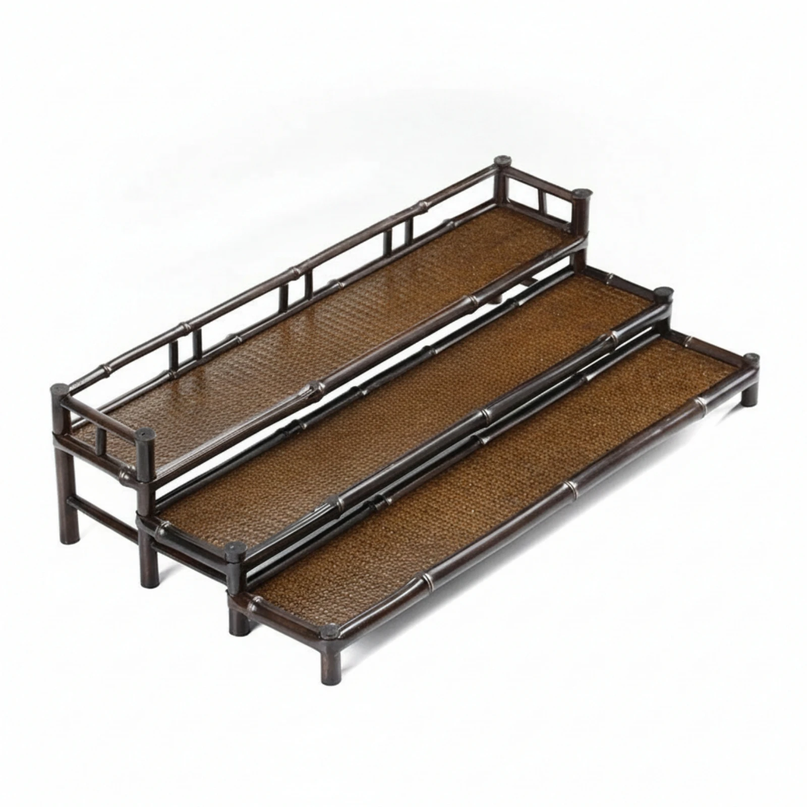 Tea Ware Rack Bamboo Accessory Rack with Woven Tray Shelf Rectangular Furniture Elegant for Hosts, Kitchen Countertop
