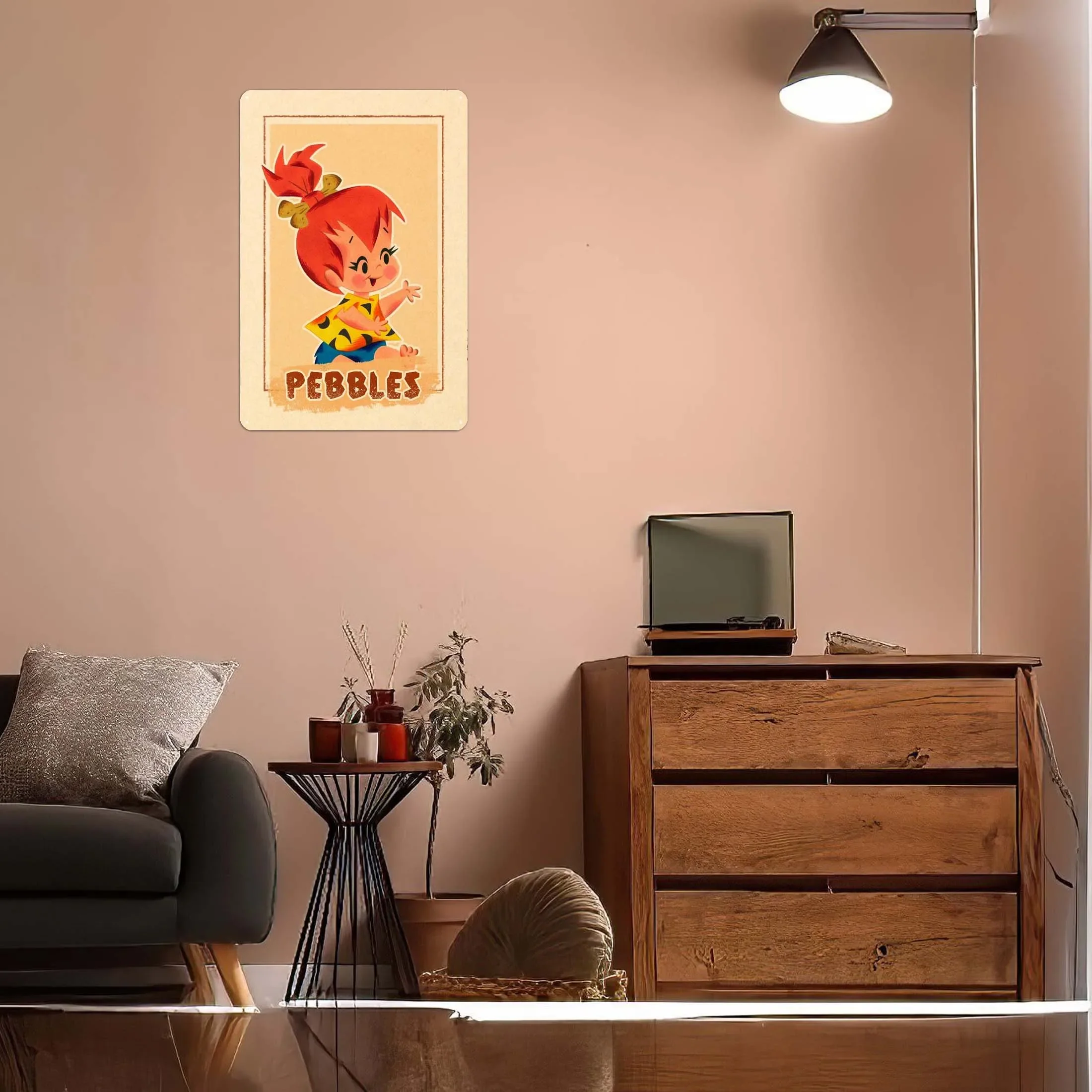 Pebbles Flintstone Cartoon Metal Poster Gamer Room Decoration Vintage Metal Sign Tinplate Sign for Wall Art Decoration Retro