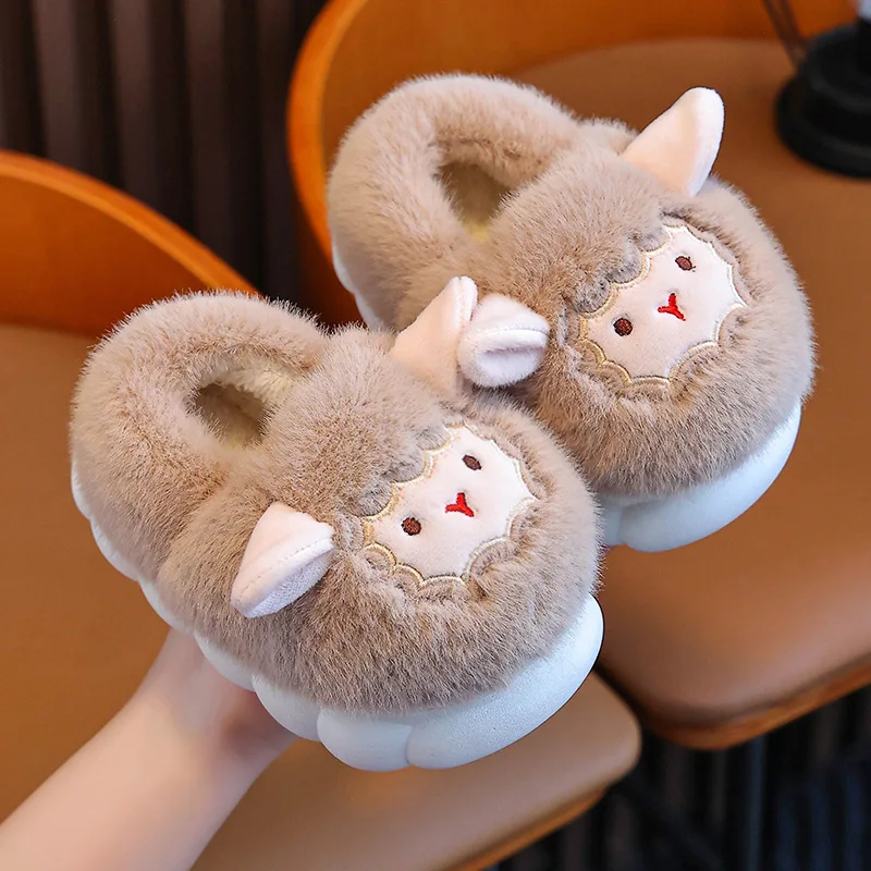 

Kids Plush Lined Sheepskin Boots Winter Non Slip Indoor Outdoor Warm Cotton Shoes for Boys Girls