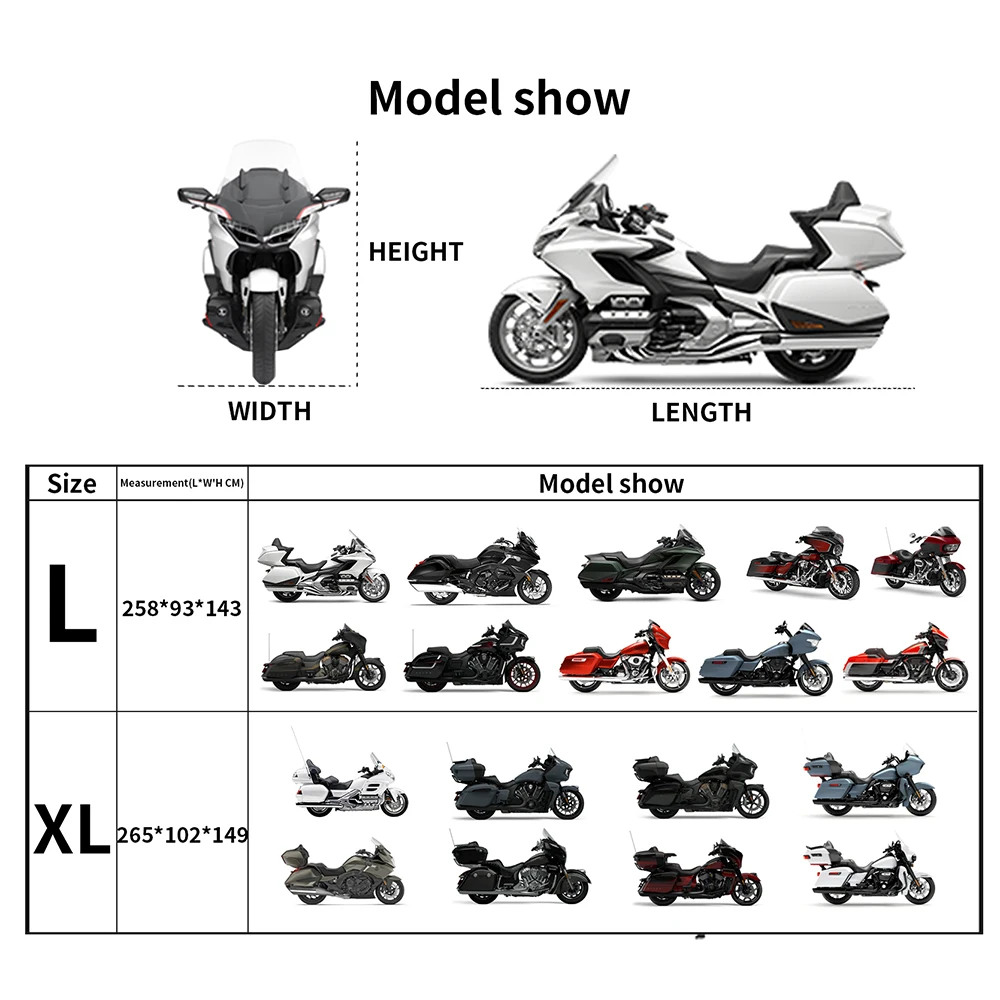 Universelle Wasserdichte Motorradabdeckung für Honda GL1800 Goldwing Harley Indian BMW - Outdoor UV-Schutz Staubdichte Rollerabdeckung – Detail 2
