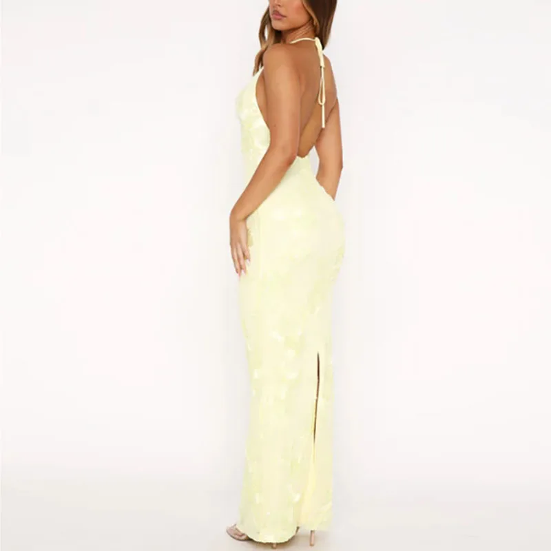 Sexy Stickerei Jacquard Spitze-up Halter Leibchen Kleid Frau Elegante Dünne Bodycon Langes Kleid Sommer Backless Split Bankett Kleid