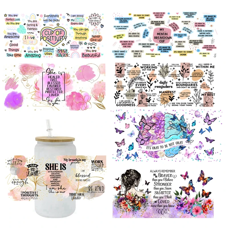 30+ best seller  Daily Affirmation Design UV  Dtf Wraps Transfer Sticker  Self love Cup Wraps Glass Cup Adhesive   Easy To Us