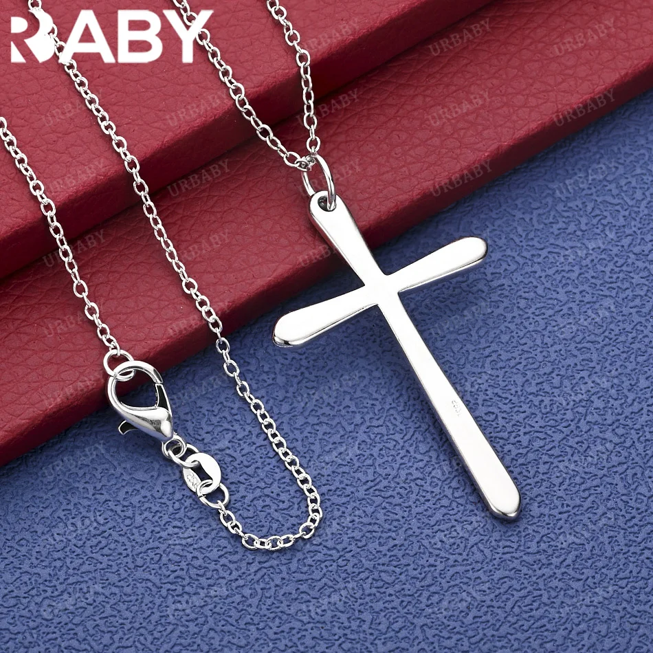 

URBABY 40-75cm 925 Sterling Silver Cross Pendant Necklace Charm Trend Birthday Gifts Fashion Party