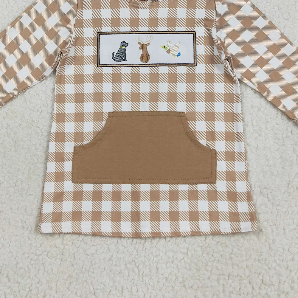 طفل الفتيان الكاكي منقوشة هوديي مع التطريز الكلاب الغزلان البط جيب الغربية للأطفال منقطة بطة الكلب الغزلان الصيد موضوع #3