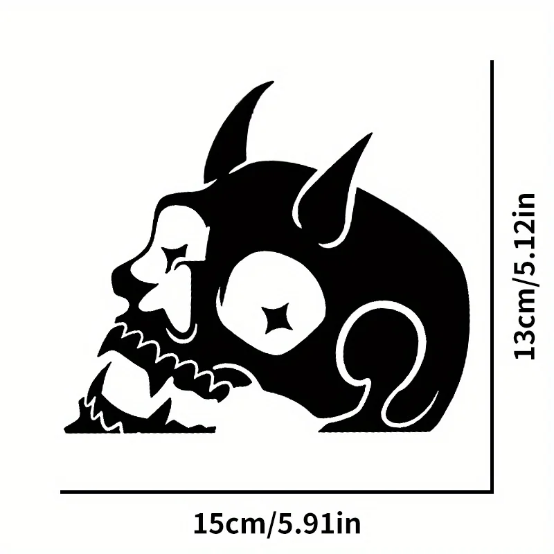 2D Flat Demon Skull Peeking Vinyl Sticker, Waterproof Durable Decal for Cars & Motorcycles