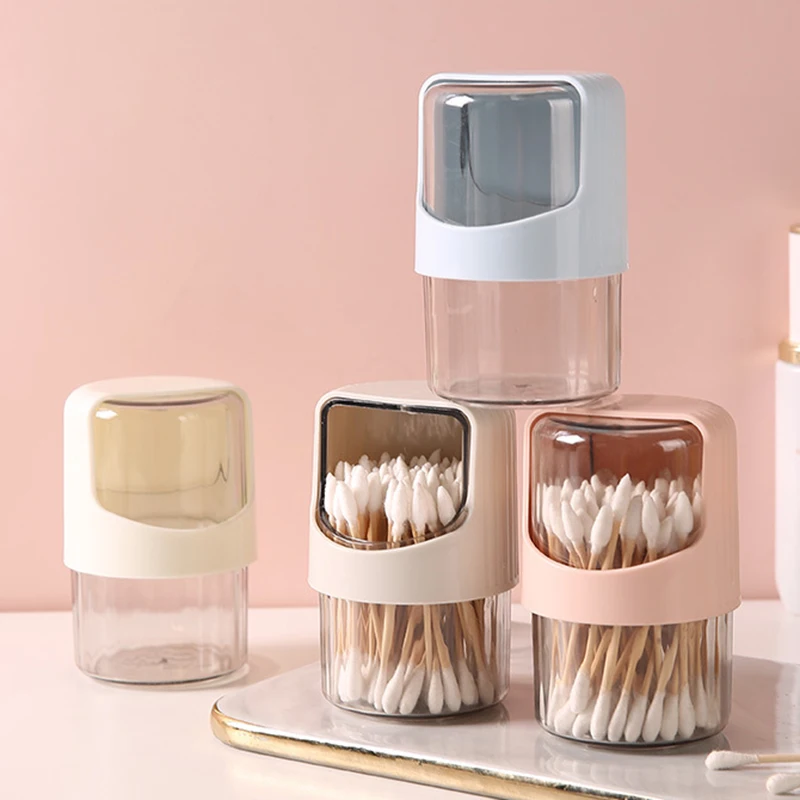 Transparent Cotton Swab Storage Box Rotating With Lid Dustproof Desktop Plastic Toothpick Organizer Jar