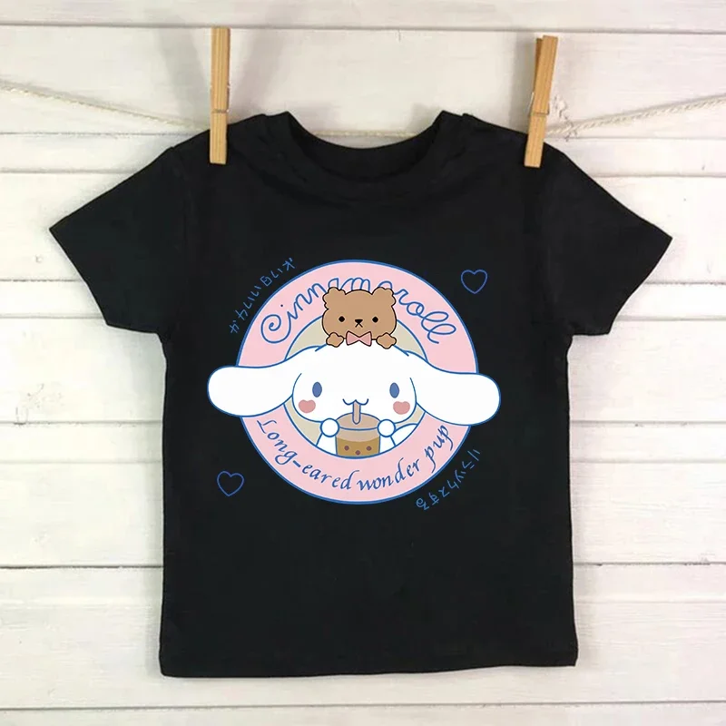 Casual  Anime Cinnamoroll Sanrio T Shirt Children's T-shirt Kawaii Tshirt  Children Clothes Y2k Tee Shirt Kids Girls Boys Top