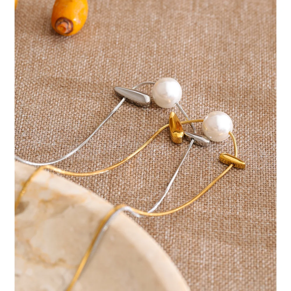 Yhpup Stainless Steel Simulated Pearls Accessories Design Drop Necklace for Women Fashion Unique Chic Charm Modern Jewelry Gift