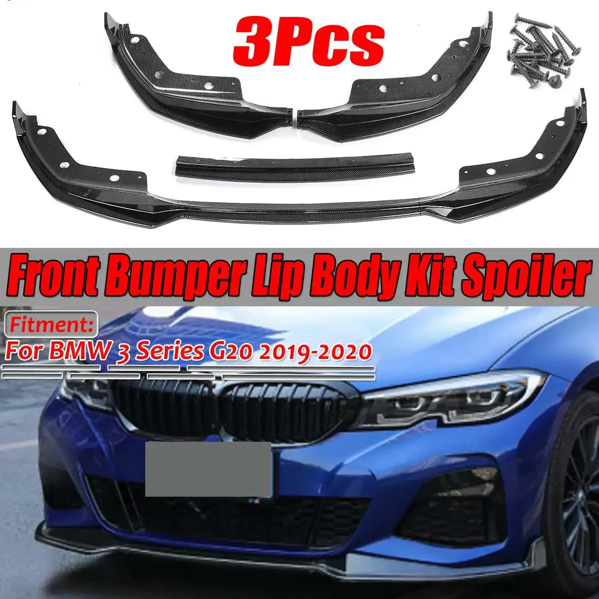 MP Style 1 Set G20 Car Front Bumper Lip Spoiler Splitter Diffuser Detachable Body Kit Cover Guard For BMW 3 Series G20 2019 2020