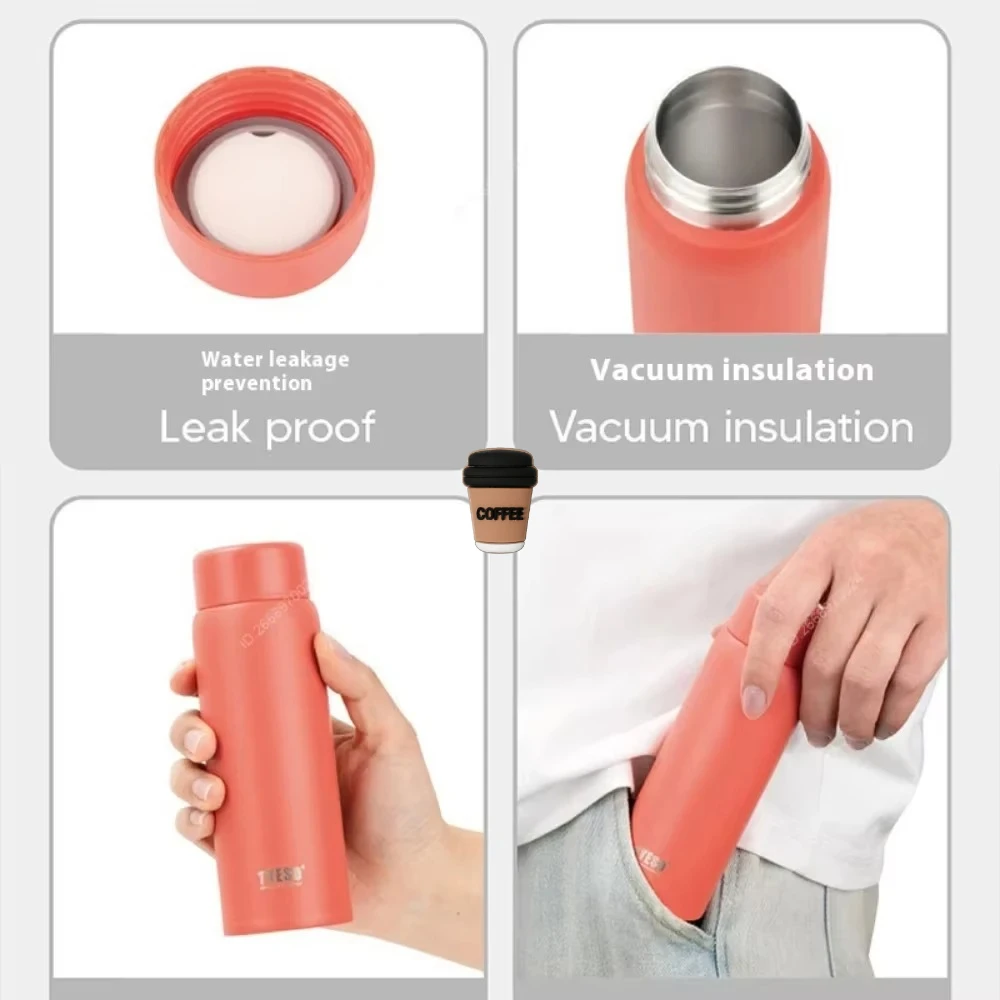 Tyeso 200ml Cute Thermoses Compact Slim Design Perfect for Hydration Pocket Insulated Water Bottle Vacuum with Coffee Sticker