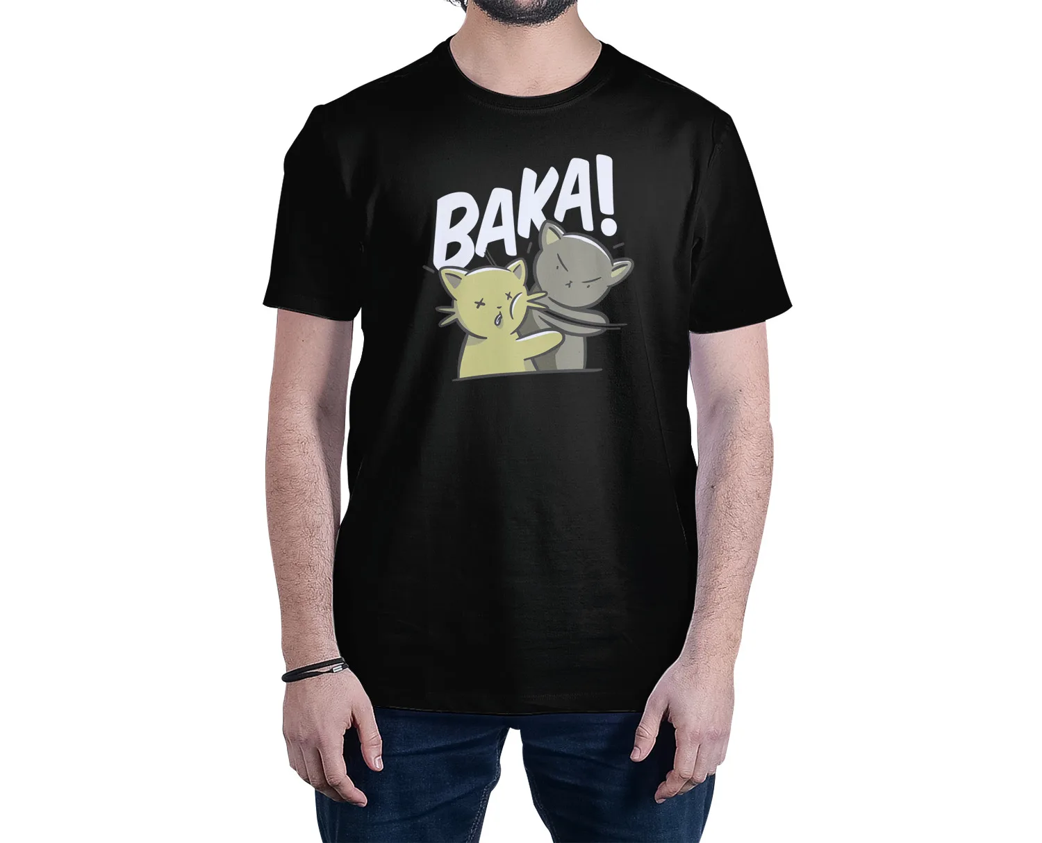 

BAKA! Cat Fighting Anime Style Graphic Art Novelty Tee Funny Soft T-Shirt