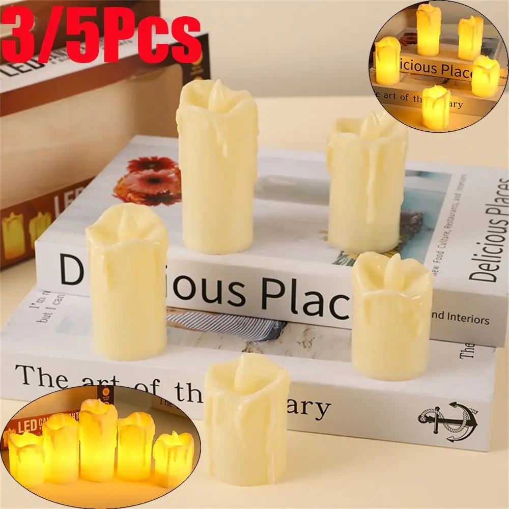 

3/5Pcs Portable Glitter Wedding Decor Candle Light Flameless Candles Flickering LED Tea Lights