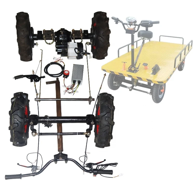 800kg Four Wheeler front rear axle Conversion  assembly electric flatbed vehicle modified trolley motor steering wheel kit