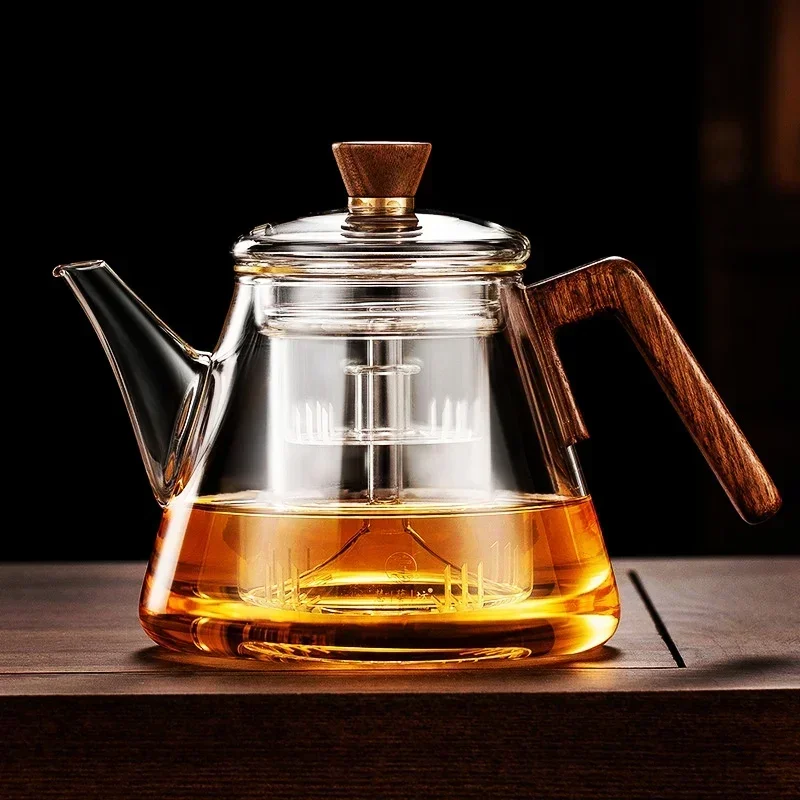 

800ml Heat resistant Glass Teapot with Wooden Handle Chinese Tea Ceremony Glass Kettle Tea Maker Kungfu Tea Set
