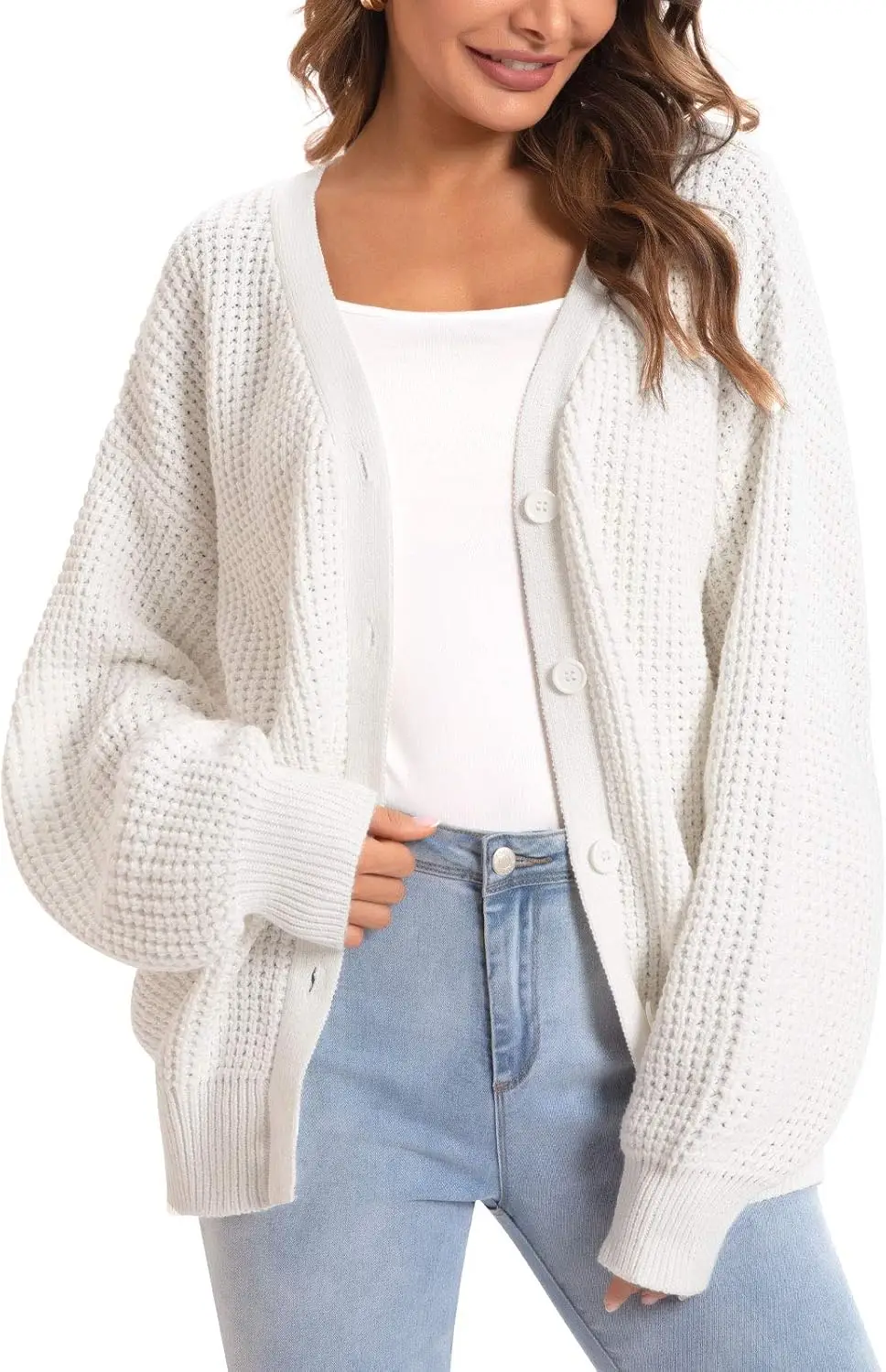 

FUNING Cardigan Sweaters for Women 100% Cotton Button-Down Long Sleeve Oversized Knit Outerwear