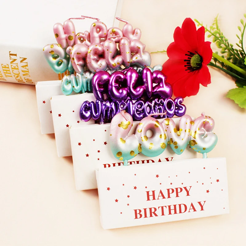 Trendy Gradient 'Happy Birthday' Cake Candle Vibrant Decorative Cakes Accessories